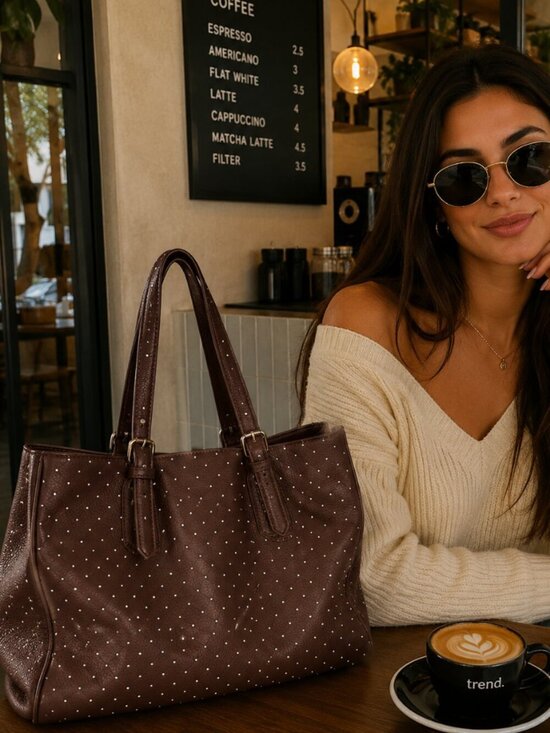 Jeanne Lottie Handbags - Jeanne Lottie Leather Brown Metal Dot Multiple Compartment Bag Purse